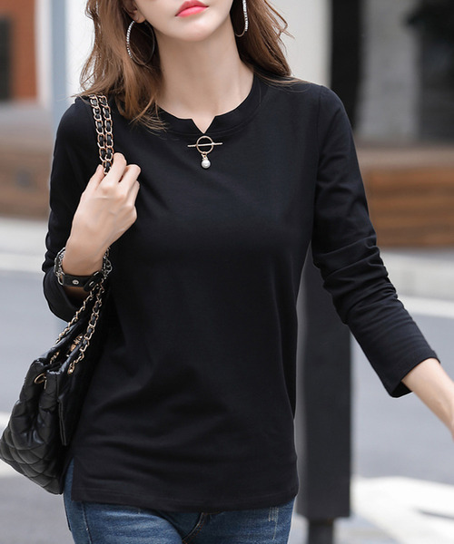 Amulet(アミュレット)の「ワンポイントカットソー(Tシャツ/カットソー・レディース・ブラウン/ピンク/ブルー/ブラック・XL/L/M)」の2枚目の写真