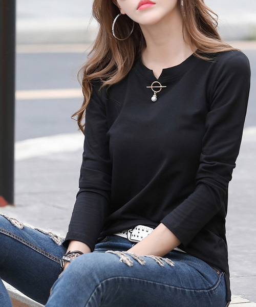 Amulet(アミュレット)の「ワンポイントカットソー(Tシャツ/カットソー・レディース・ブラウン/ピンク/ブルー/ブラック・XL/L/M)」の6枚目の写真