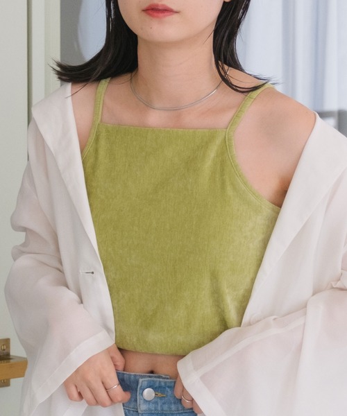 Kastane（カスタネ）の「【新色追加】カップ付きベロアアメスリキャミ（キャミソール・レディース・オレンジ/ブルー/グリーン/アイボリー/ピンク・FREE）」の3枚目の写真