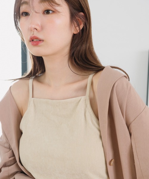 Kastane（カスタネ）の「【新色追加】カップ付きベロアアメスリキャミ（キャミソール・レディース・オレンジ/ブルー/グリーン/アイボリー/ピンク・FREE）」の19枚目の写真