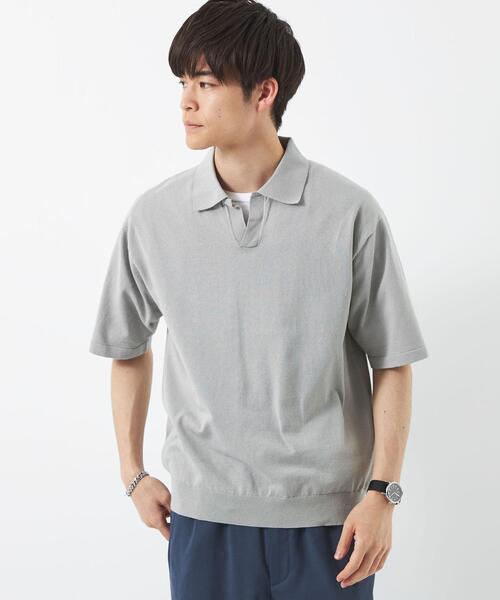 green label relaxing（グリーンレーベルリラクシング）の「コットン ポロスキッパー Tシャツ（ポロシャツ・メンズ・ライトグレー/ダークグリーン/ダークグレー・XL/S/M/L）」の5枚目の写真
