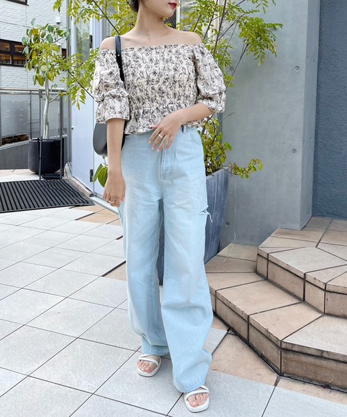 one after another NICE CLAUP（ワンアフターアナザーナイスクラップ）の「オフショルにもなる/シャーリングブラウス（シャツ/ブラウス・レディース・アイボリー/ホワイト×ブラック/ピンク/ラベンダー・FREE）」の14枚目の写真