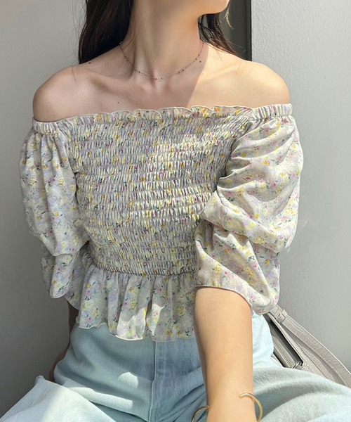 one after another NICE CLAUP（ワンアフターアナザーナイスクラップ）の「オフショルにもなる/シャーリングブラウス（シャツ/ブラウス・レディース・アイボリー/ホワイト×ブラック/ピンク/ラベンダー・FREE）」の18枚目の写真