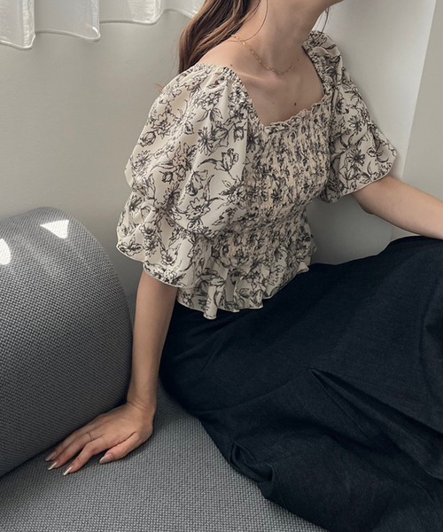 one after another NICE CLAUP（ワンアフターアナザーナイスクラップ）の「オフショルにもなる/シャーリングブラウス（シャツ/ブラウス・レディース・アイボリー/ホワイト×ブラック/ピンク/ラベンダー・FREE）」の12枚目の写真