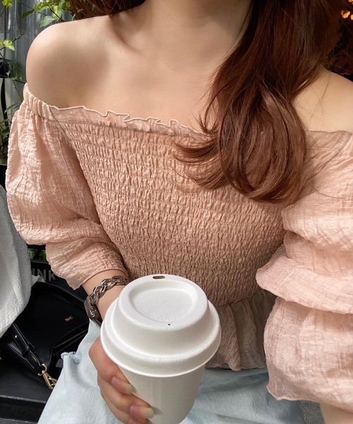 one after another NICE CLAUP（ワンアフターアナザーナイスクラップ）の「オフショルにもなる/シャーリングブラウス（シャツ/ブラウス・レディース・アイボリー/ホワイト×ブラック/ピンク/ラベンダー・FREE）」の20枚目の写真