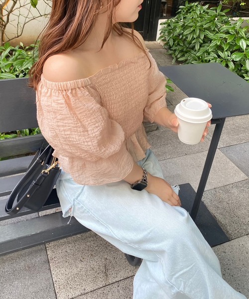 one after another NICE CLAUP（ワンアフターアナザーナイスクラップ）の「オフショルにもなる/シャーリングブラウス（シャツ/ブラウス・レディース・アイボリー/ホワイト×ブラック/ピンク/ラベンダー・FREE）」の21枚目の写真