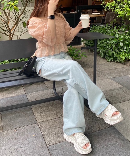 one after another NICE CLAUP（ワンアフターアナザーナイスクラップ）の「オフショルにもなる/シャーリングブラウス（シャツ/ブラウス・レディース・アイボリー/ホワイト×ブラック/ピンク/ラベンダー・FREE）」の19枚目の写真