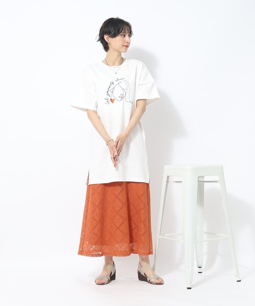 Cutie Blonde（キューティーブロンド）の「◆【大人のフェミニンカジュアル】Aライン レーススカート（スカート・レディース・オレンジ/ホワイト系・01/02/03）」の5枚目の写真