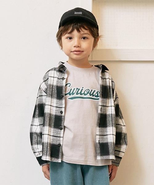 b・ROOM（ビールーム）の「チェックワイドシャツ（シャツ/ブラウス・キッズ・ブルー/キャメル/モスグリーン/オフホワイト・100cm/120cm/150cm/130cm/140cm/110cm）」の2枚目の写真
