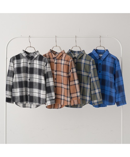 b・ROOM（ビールーム）の「チェックワイドシャツ（シャツ/ブラウス・キッズ・ブルー/キャメル/モスグリーン/オフホワイト・100cm/120cm/150cm/130cm/140cm/110cm）」の5枚目の写真