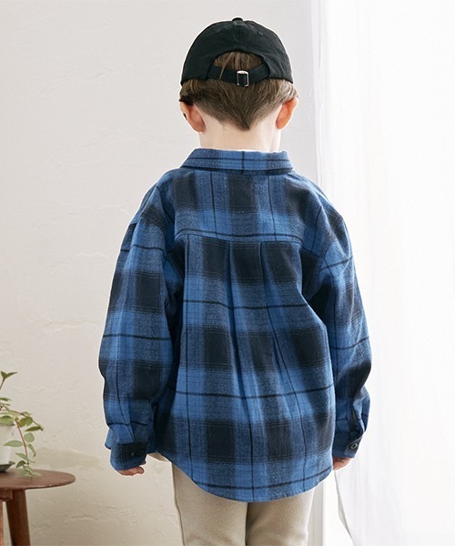 b・ROOM（ビールーム）の「チェックワイドシャツ（シャツ/ブラウス・キッズ・ブルー/キャメル/モスグリーン/オフホワイト・100cm/120cm/150cm/130cm/140cm/110cm）」の21枚目の写真