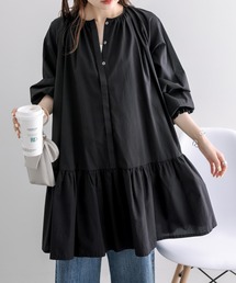 【WEB限定】ノーカラーティアードチュニックブラウス