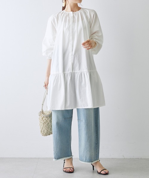PUAL CE CIN(ピュアルセシン)の「【WEB限定】ノーカラーティアードチュニックブラウス(シャツ/ブラウス・レディース・オフホワイト/ブラック/グレイッシュベージュ・FREE)」の6枚目の写真
