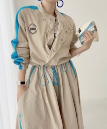 N.s | 配色ラインドロストトップス＋ハイウエストフレアスカートセットアップ(セットアップ)