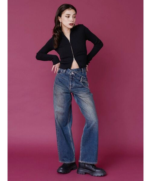 EVRIS（エヴリス）の「ジップタートルリブニットトップス（ニット/セーター・レディース・オレンジ/ホワイト/ブラック/ブルー・FREE）」の7枚目の写真