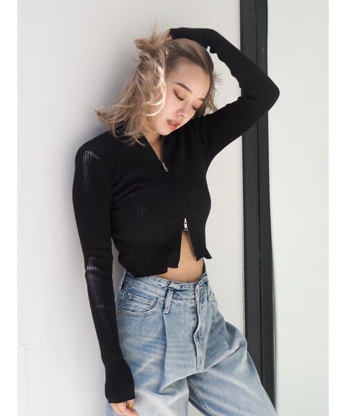 EVRIS（エヴリス）の「ジップタートルリブニットトップス（ニット/セーター・レディース・オレンジ/ホワイト/ブラック/ブルー・FREE）」の15枚目の写真