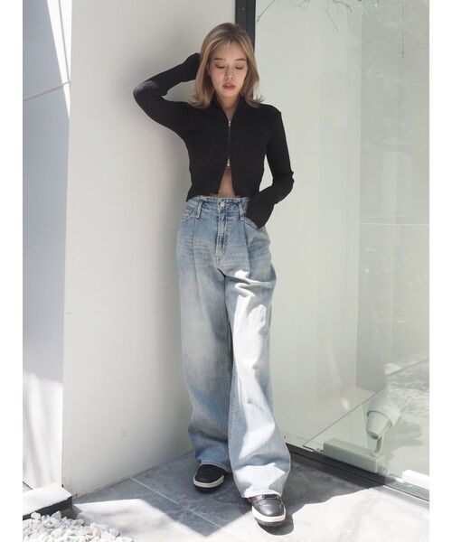 EVRIS（エヴリス）の「ジップタートルリブニットトップス（ニット/セーター・レディース・オレンジ/ホワイト/ブラック/ブルー・FREE）」の16枚目の写真