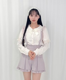 レースフリルパフスリーブブラウス