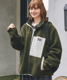 配色デザインハイネックボアブルゾン