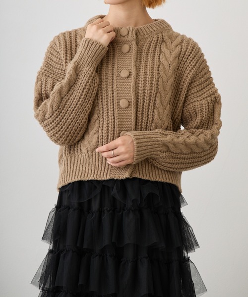 セール】ケーブル編みボリュームニットカーディガン（カーディガン