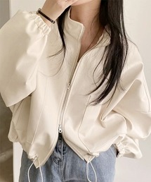Stand collar Leather blouson / スタンドカラー フェイクレザーブルゾン バルーンスリーブ