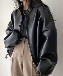 Stand collar Leather blouson / スタンドカラー フェイクレザーブルゾン バルーンスリーブ