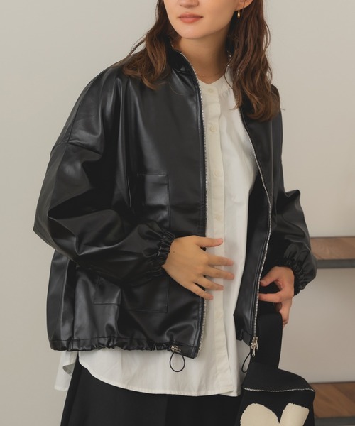 ROOPTOKYO(ループトウキョウ)の「Stand collar Leather blouson / スタンドカラー フェイクレザーブルゾン バルーンスリーブ(ブルゾン・レディース・アイボリー/ブラック・FREE)」の13枚目の写真