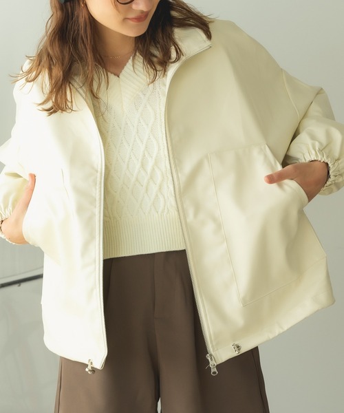 ROOPTOKYO(ループトウキョウ)の「Stand collar Leather blouson / スタンドカラー フェイクレザーブルゾン バルーンスリーブ(ブルゾン・レディース・アイボリー/ブラック・FREE)」の17枚目の写真