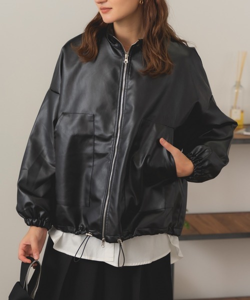 ROOPTOKYO(ループトウキョウ)の「Stand collar Leather blouson / スタンドカラー フェイクレザーブルゾン バルーンスリーブ(ブルゾン・レディース・アイボリー/ブラック・FREE)」の16枚目の写真
