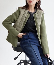 Chez toi | 中綿×ニット切替ジャケット(ノーカラージャケット)