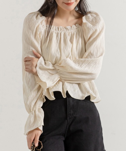 DAY CLOSET（デイ クローゼット）の「レディース 長袖2WAYシボ加工ペプラムオフショルブラウス（シャツ/ブラウス・レディース・ピンク/アイボリー・ONE SIZE）」の4枚目の写真