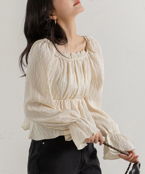 DAY CLOSET（デイ クローゼット）の「レディース 長袖2WAYシボ加工ペプラムオフショルブラウス（シャツ/ブラウス・レディース・ピンク/アイボリー・ONE SIZE）」の5枚目の写真