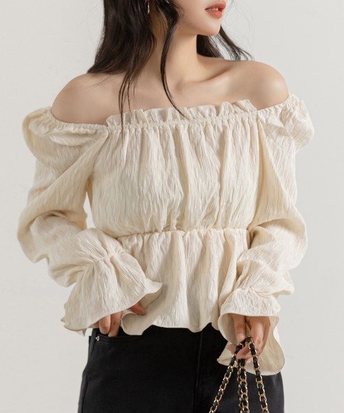 DAY CLOSET（デイ クローゼット）の「レディース 長袖2WAYシボ加工ペプラムオフショルブラウス（シャツ/ブラウス・レディース・ピンク/アイボリー・ONE SIZE）」の8枚目の写真