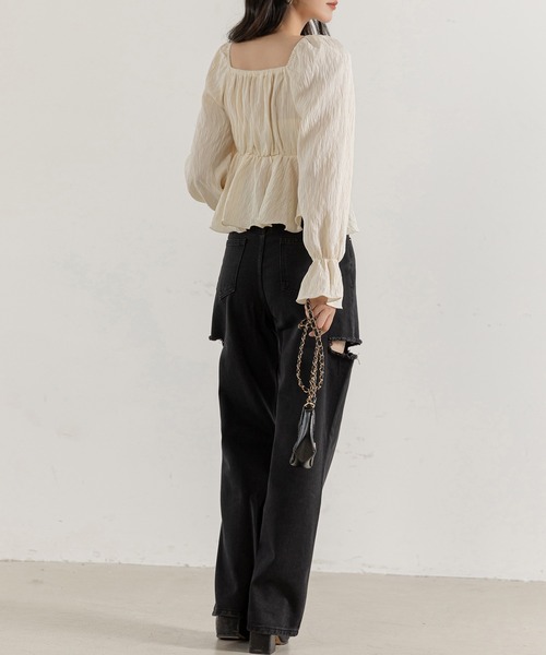 DAY CLOSET（デイ クローゼット）の「レディース 長袖2WAYシボ加工ペプラムオフショルブラウス（シャツ/ブラウス・レディース・ピンク/アイボリー・ONE SIZE）」の10枚目の写真