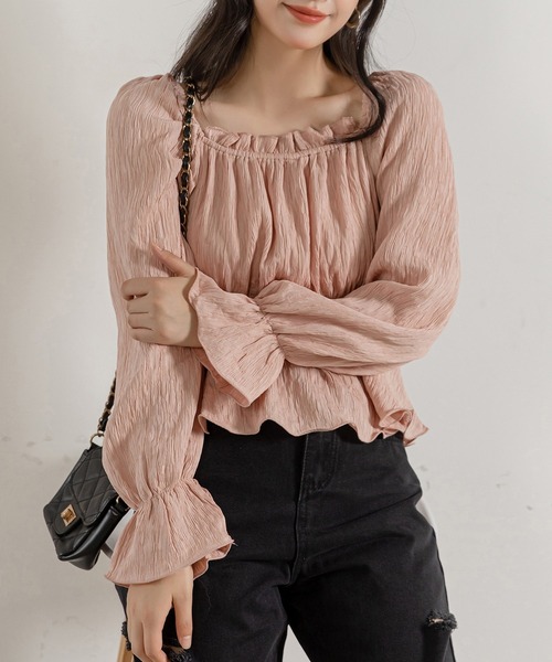 DAY CLOSET（デイ クローゼット）の「レディース 長袖2WAYシボ加工ペプラムオフショルブラウス（シャツ/ブラウス・レディース・ピンク/アイボリー・ONE SIZE）」の13枚目の写真