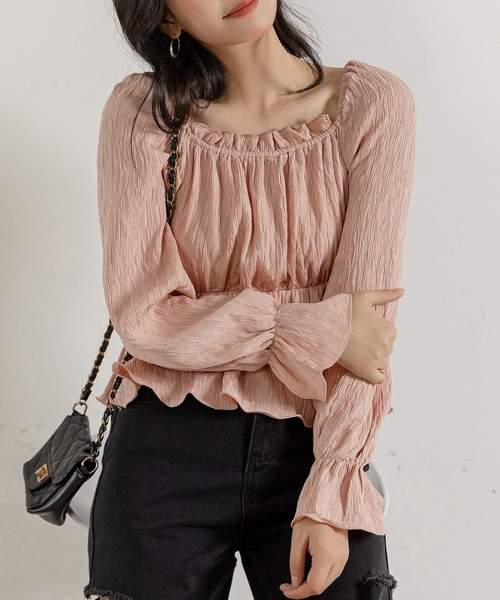 DAY CLOSET（デイ クローゼット）の「レディース 長袖2WAYシボ加工ペプラムオフショルブラウス（シャツ/ブラウス・レディース・ピンク/アイボリー・ONE SIZE）」の14枚目の写真