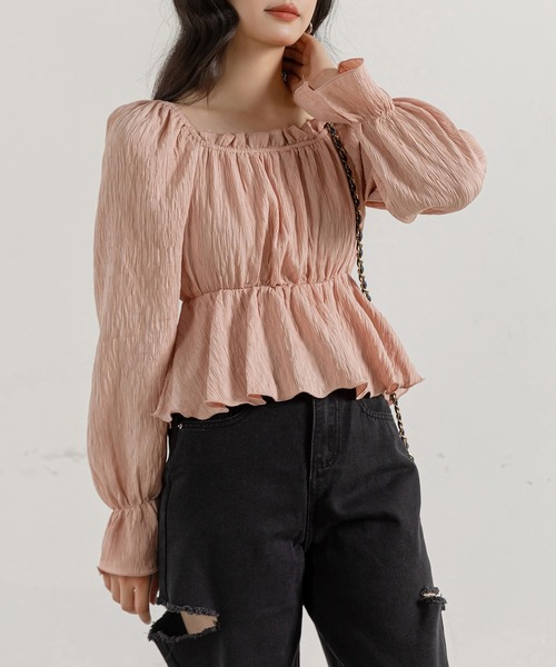 DAY CLOSET（デイ クローゼット）の「レディース 長袖2WAYシボ加工ペプラムオフショルブラウス（シャツ/ブラウス・レディース・ピンク/アイボリー・ONE SIZE）」の16枚目の写真