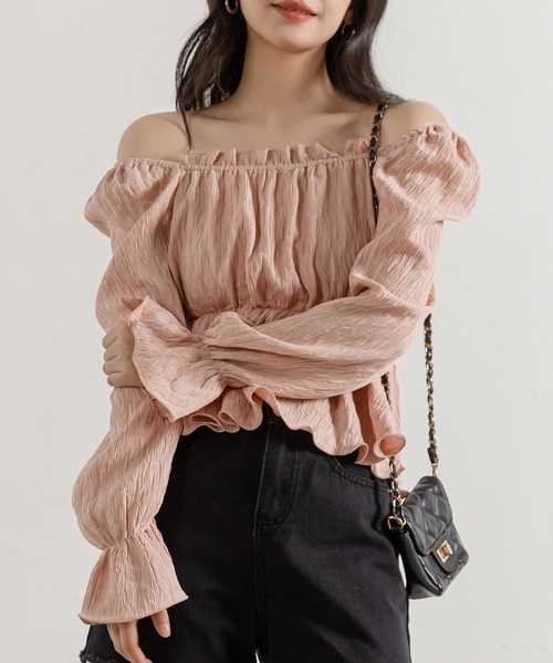 DAY CLOSET（デイ クローゼット）の「レディース 長袖2WAYシボ加工ペプラムオフショルブラウス（シャツ/ブラウス・レディース・ピンク/アイボリー・ONE SIZE）」の17枚目の写真