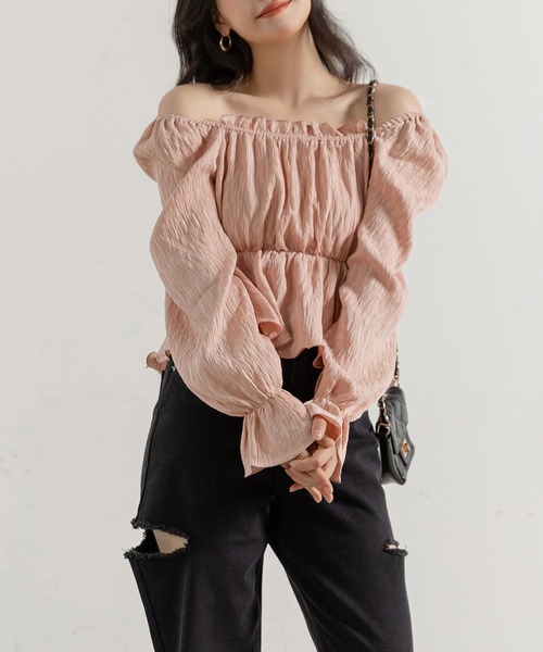 DAY CLOSET（デイ クローゼット）の「レディース 長袖2WAYシボ加工ペプラムオフショルブラウス（シャツ/ブラウス・レディース・ピンク/アイボリー・ONE SIZE）」の18枚目の写真