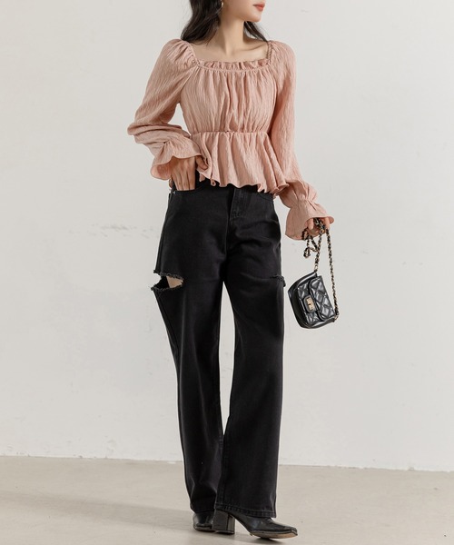 DAY CLOSET（デイ クローゼット）の「レディース 長袖2WAYシボ加工ペプラムオフショルブラウス（シャツ/ブラウス・レディース・ピンク/アイボリー・ONE SIZE）」の21枚目の写真