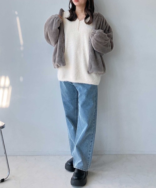 AS KNOW AS plus（アズノゥアズプラス）の「☆フェイクファーノーカラーブルゾン（ブルゾン・レディース・アイボリー/グレイッシュベージュ/サックスブルー/モカ/ブラック・FREE）」の12枚目の写真