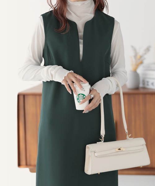 nouvellemoi（ヌーベルモイ）の「スキッパーロングジャンパースカート（ジャンパースカート・レディース・ブラック/ブルーグレー/ベージュ/ダークグリーン・M/L）」の4枚目の写真