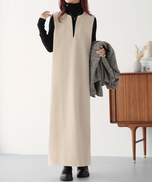 nouvellemoi（ヌーベルモイ）の「スキッパーロングジャンパースカート（ジャンパースカート・レディース・ブラック/ブルーグレー/ベージュ/ダークグリーン・M/L）」の7枚目の写真