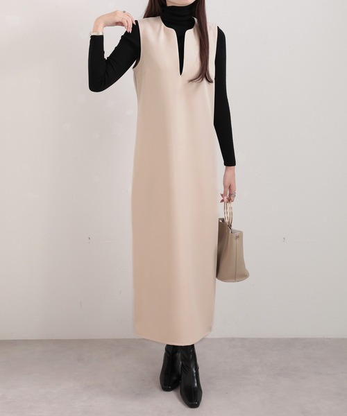 nouvellemoi（ヌーベルモイ）の「スキッパーロングジャンパースカート（ジャンパースカート・レディース・ブラック/ブルーグレー/ベージュ/ダークグリーン・M/L）」の9枚目の写真