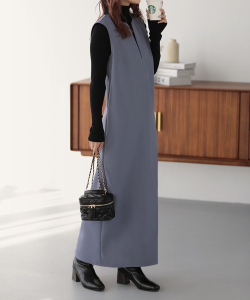 nouvellemoi（ヌーベルモイ）の「スキッパーロングジャンパースカート（ジャンパースカート・レディース・ブラック/ブルーグレー/ベージュ/ダークグリーン・M/L）」の10枚目の写真