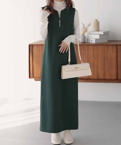 nouvellemoi（ヌーベルモイ）の「スキッパーロングジャンパースカート（ジャンパースカート・レディース・ブラック/ブルーグレー/ベージュ/ダークグリーン・M/L）」の13枚目の写真