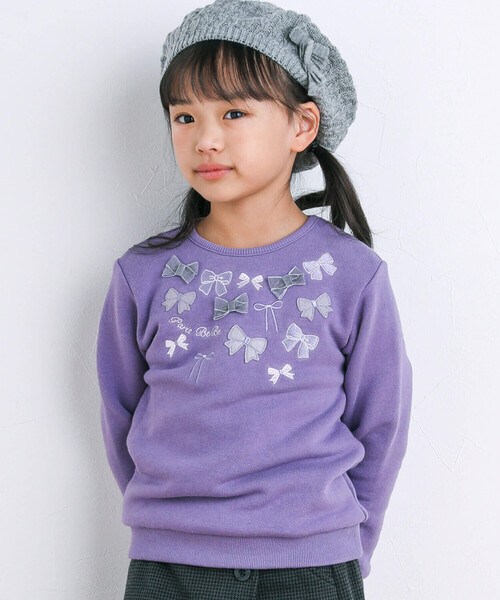 BeBe（ベベ）の「ベア裏毛リボントレーナー(80~150cm)（スウェット・キッズ・ブルー/パープル・120cm/110cm/150cm/140cm/100cm/130cm/90cm/80ｃｍ）」の2枚目の写真
