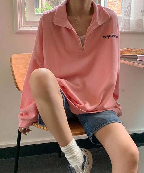 NinaetLina（ニナエリナ）の「フロントジップ裏起毛トレーナー（スウェット・レディース・オフホワイト/ネイビー/ピンク・FREE）」の3枚目の写真