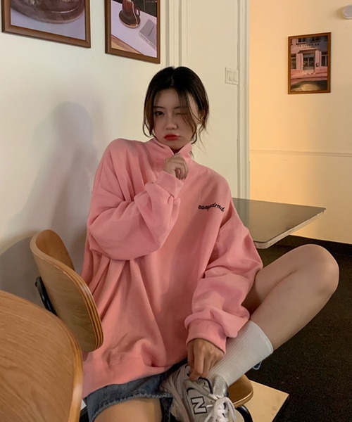 NinaetLina（ニナエリナ）の「フロントジップ裏起毛トレーナー（スウェット・レディース・オフホワイト/ネイビー/ピンク・FREE）」の10枚目の写真