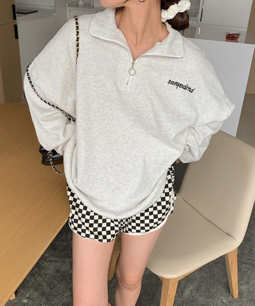 NinaetLina（ニナエリナ）の「フロントジップ裏起毛トレーナー（スウェット・レディース・オフホワイト/ネイビー/ピンク・FREE）」の4枚目の写真